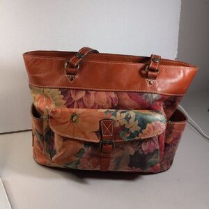 Patricia Nash Flora/Brown Leather Shoulder Bolsena Tote Cottagecore Granny Chic